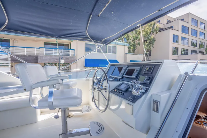 Yachtmaster Yacht Photos Pics Helm of a 2002 Symbol 58 yacht with modern equipment.
