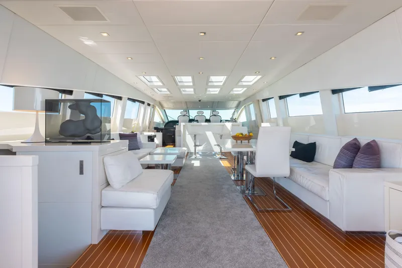 Venture Yacht Photos Pics Luxurious interior of 2007 Leopard Cantiere Navale Arno yacht with modern seating and decor.