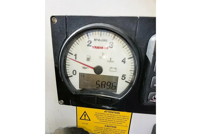 Coastal Distancing Yacht Photos Pics Yanmar RPM gauge on 2021 Beneteau Oceanis 30.1 sailboat dashboard.