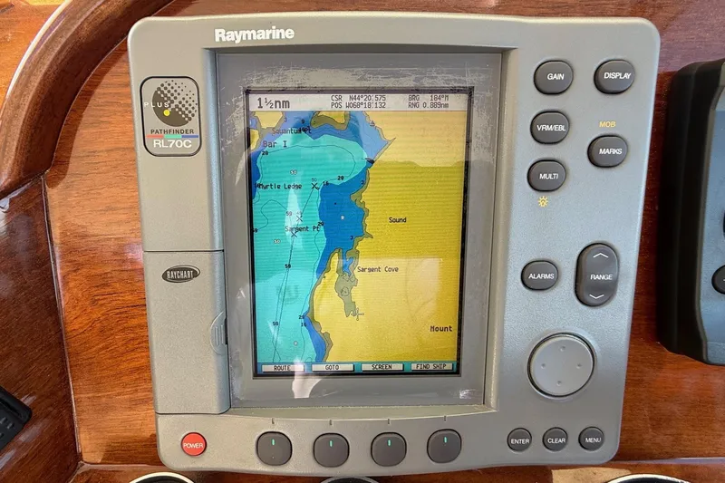 Timothy E Yacht Photos Pics Raymarine RL70C navigation system on 2001 Hinckley Classic Picnic Boat dashboard.