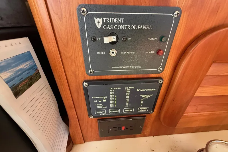 Timothy E Yacht Photos Pics Trident gas control panel on 2001 Hinckley Classic Picnic Boat interior.