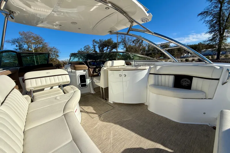  Yacht Photos Pics Luxurious 2018 Cobalt R35 boat interior with plush seating and modern design.