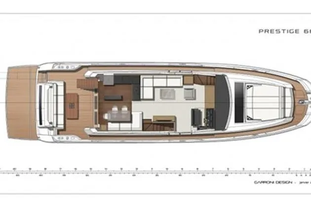  Yacht Photos Pics Floor plan of a 2016 Prestige 680 Fly yacht, showcasing interior layout and design.