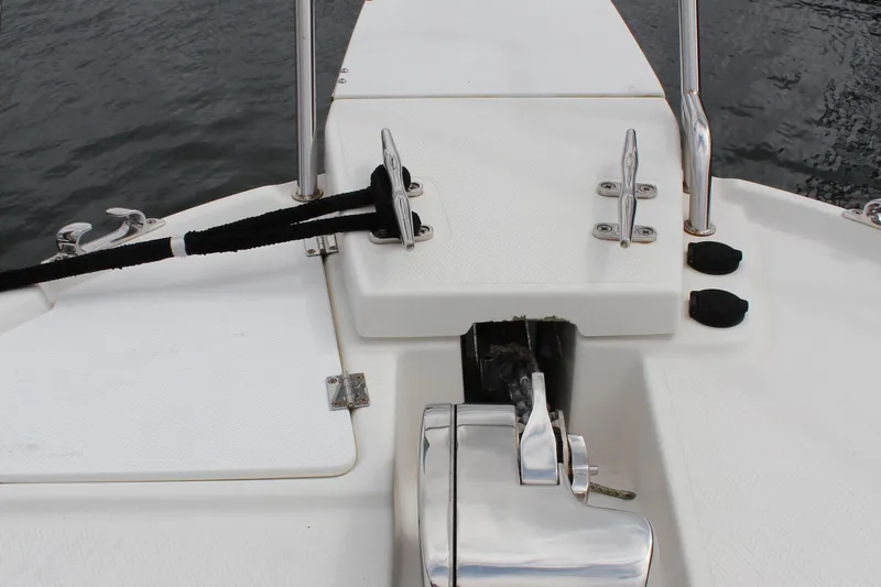Shake N Bake Yacht Photos Pics Bow deck of 2013 Cutwater 28 LE boat with anchor and cleats.