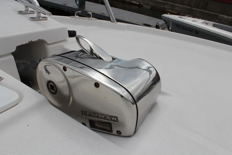 Shake N Bake Yacht Photos Pics Chrome Lewmar winch on 2013 Cutwater 28 LE boat deck.