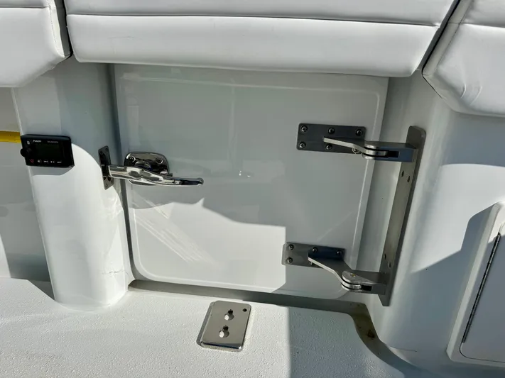  Yacht Photos Pics 2020 Yellowfin 42 Offshore boat hatch with stainless steel hinges and latch.