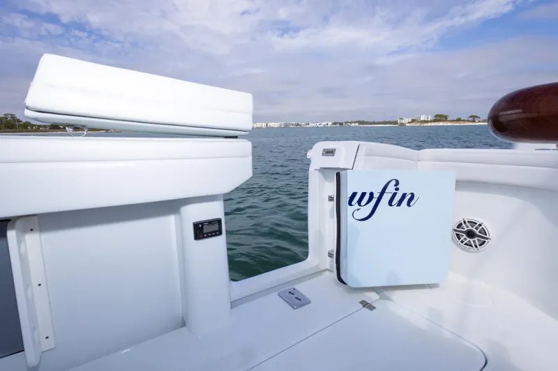  Yacht Photos Pics 2020 Yellowfin 42 Offshore boat deck with seating and ocean view.