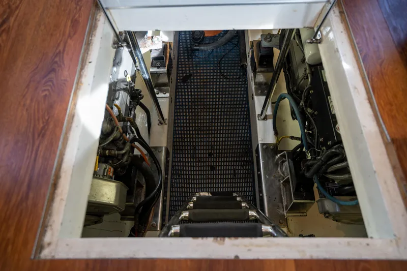  Yacht Photos Pics Engine room of 2007 Ocean Alexander 52 Pilothouse yacht, featuring mechanical components and equipment.