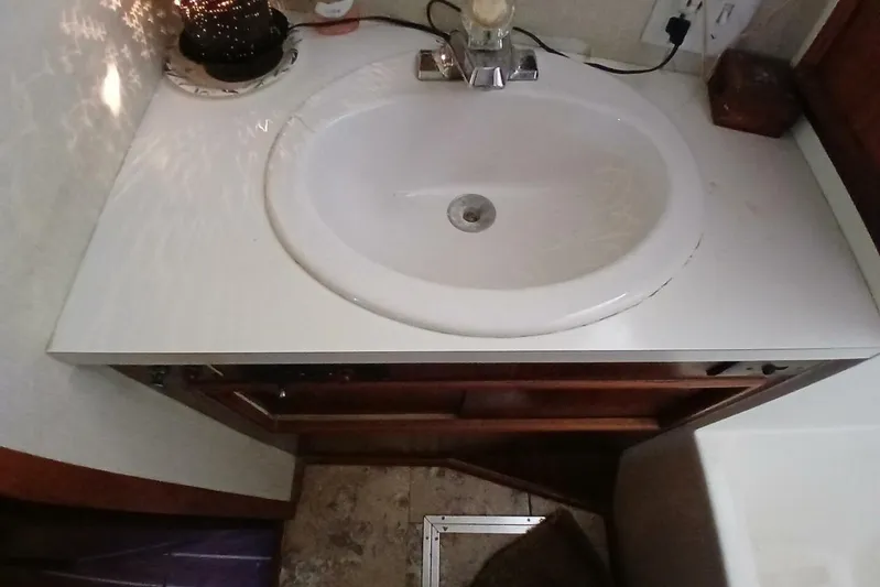 Concrete Idea Yacht Photos Pics Bathroom sink area in a 1977 Hatteras 48 Long Range Cruiser yacht.