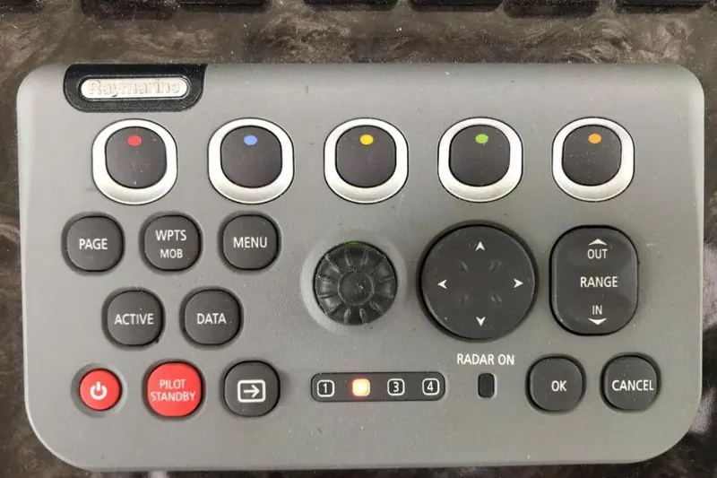 Ocean Blue III Yacht Photos Pics Raymarine control panel on 2010 Sea Ray Sundancer 540 yacht, featuring navigation and radar controls.