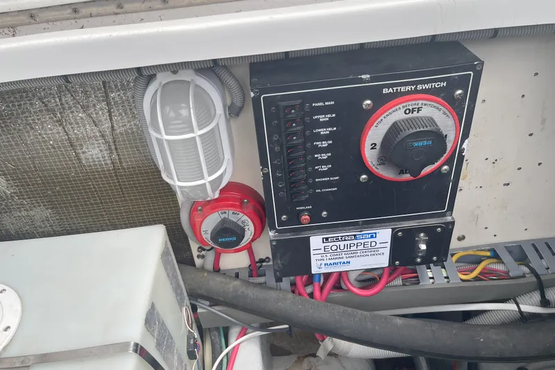  Yacht Photos Pics Control panel and battery switch on a 2000 Mainship 390 Trawler boat.