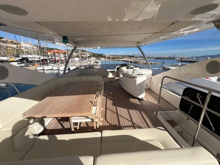  Yacht Photos Pics Luxurious 2016 Sunseeker 75 Yacht deck with seating and scenic marina view.