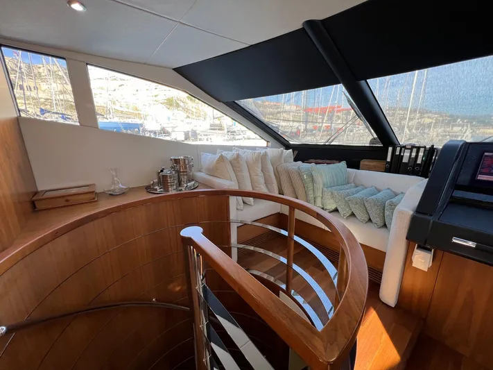  Yacht Photos Pics Luxurious interior of 2016 Sunseeker 75 Yacht with elegant wood and plush seating.