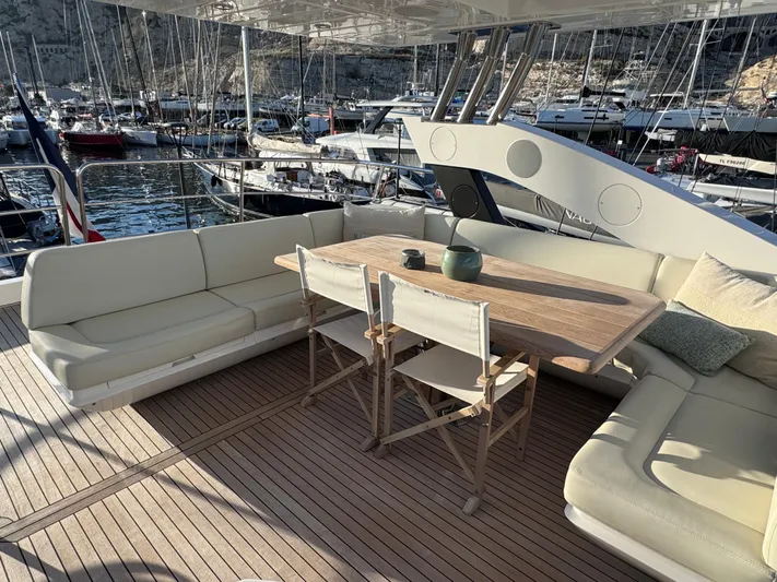  Yacht Photos Pics Luxurious Sunseeker 75 Yacht 2016 with elegant outdoor seating and dining area.