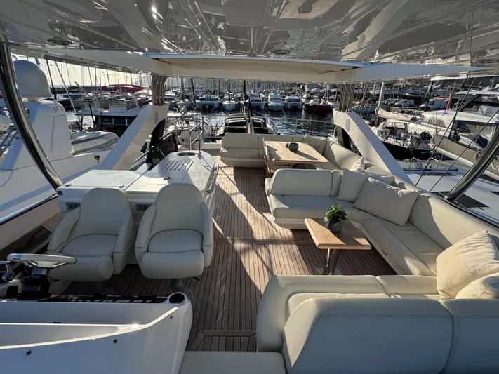  Yacht Photos Pics Luxurious 2016 Sunseeker 75 Yacht interior with elegant seating and marina view.
