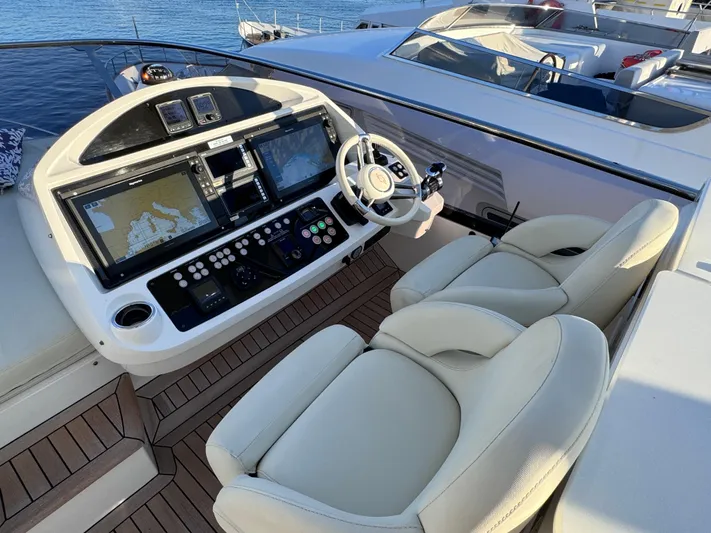  Yacht Photos Pics Luxurious helm of 2016 Sunseeker 75 Yacht with dual seats and advanced navigation systems.