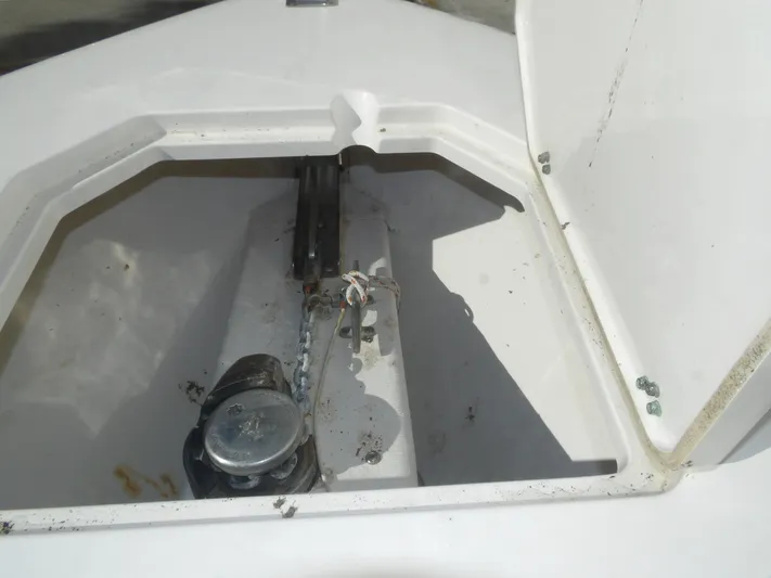  Yacht Photos Pics Anchor storage compartment on 2020 Cobia 320 Center Console boat.