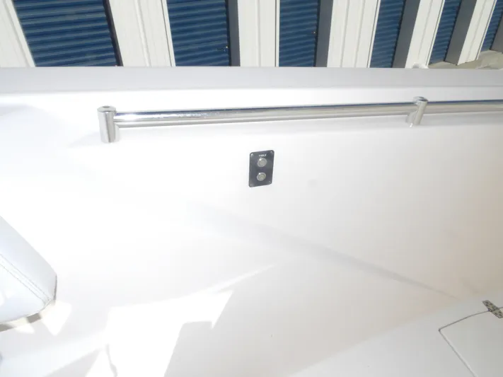  Yacht Photos Pics Interior view of a 2020 Cobia 320 Center Console boat with stainless steel railing.