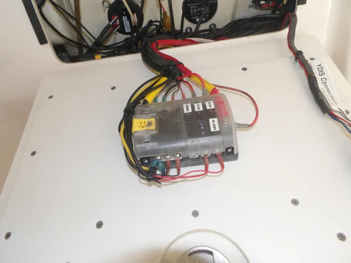  Yacht Photos Pics Electrical wiring and fuse box on a 2020 Cobia 320 Center Console boat.