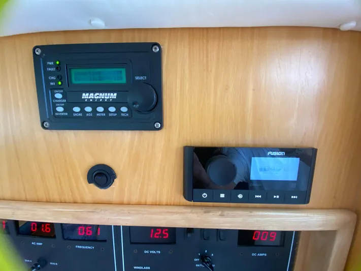 Lah De Dah Yacht Photos Pics Control panel of 2007 Manta 44 Power Cat with electronic displays and switches.