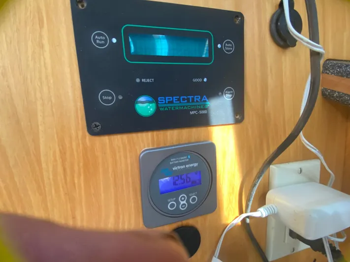 Lah De Dah Yacht Photos Pics Control panel on 2007 Manta 44 Power Cat with Spectra Watermaker and Victron Energy display.