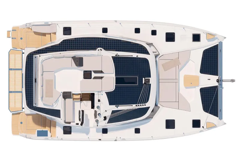  Yacht Photos Pics Manufacturer Provided Image: 2026 Fountaine Pajot FP44 Catamaran top view, showcasing spacious deck layout and modern design.