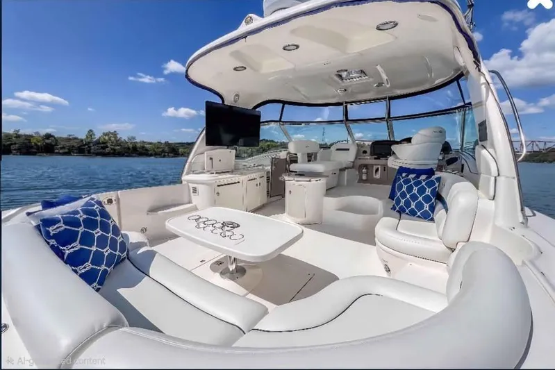  Yacht Photos Pics Luxurious 2005 Sea Ray 500 Sundancer yacht interior with plush seating and scenic water view.