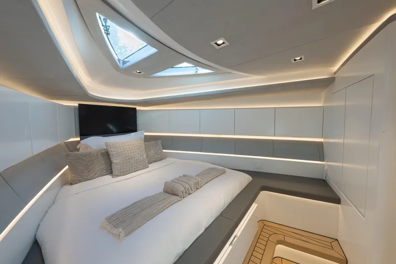Why Her Yacht Photos Pics Luxurious interior of 2024 Wajer 55 HT yacht with modern design and skylight.