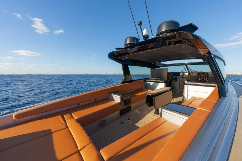 Why Her Yacht Photos Pics 2024 Wajer 55 HT luxury yacht with spacious deck and modern design on open sea.