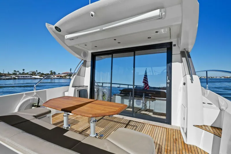 Slainte Yacht Photos Pics Luxury 2014 Prestige 450 S yacht with spacious deck and seating area.