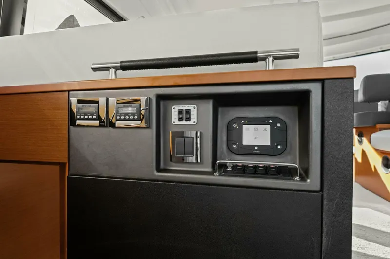 Slainte Yacht Photos Pics Control panel of 2014 Prestige 450 S yacht interior.