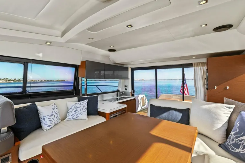 Slainte Yacht Photos Pics Luxurious interior of 2014 Prestige 450 S yacht with ocean view.