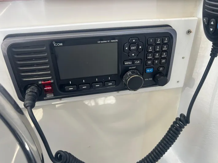  Yacht Photos Pics VHF marine radio on 2003 H&H Marine 42 Downeast boat dashboard.