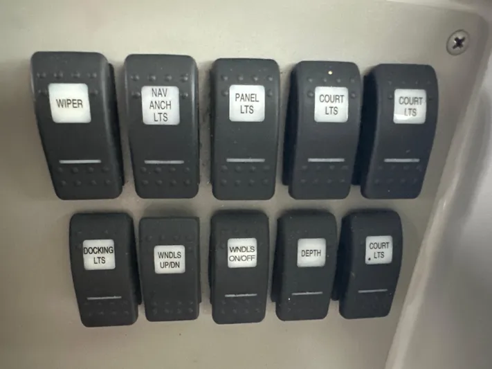  Yacht Photos Pics Control panel switches on a 2000 Formula 40 PC boat.