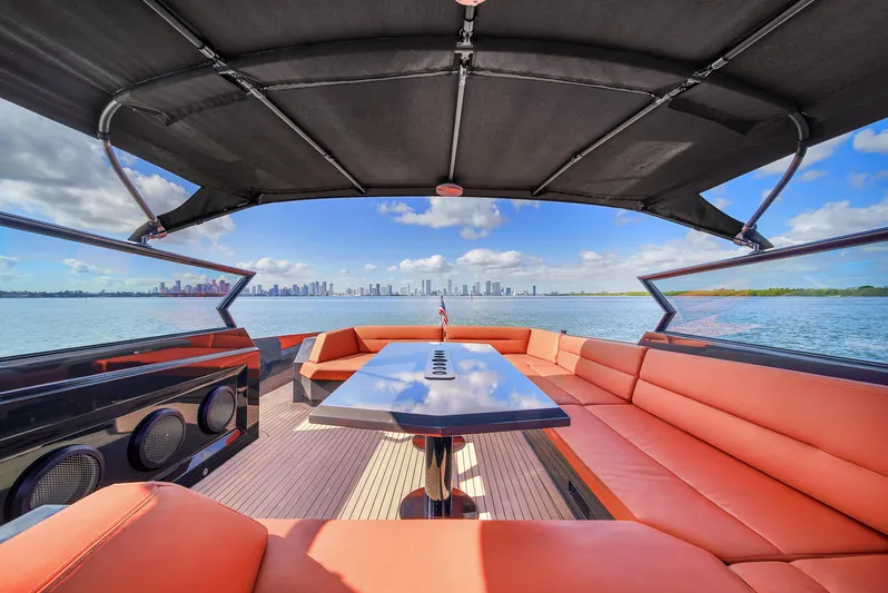  Yacht Photos Pics Luxurious 2020 Vanquish VQ58 yacht with spacious seating and stunning ocean view.