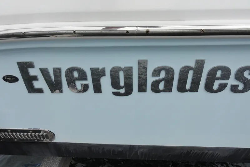  Yacht Photos Pics Everglades 295 Center Console 2016 boat nameplate on hull.