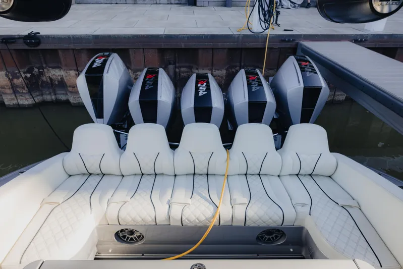  Yacht Photos Pics Luxury 2021 Midnight Express 43 Open boat with powerful quad engines and plush seating.