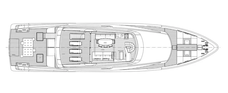 Just Marie 3 Yacht Photos Pics Top view blueprint of 2021 Sanlorenzo SX112 yacht layout.