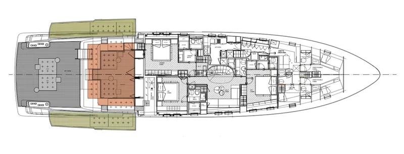 Just Marie 3 Yacht Photos Pics Floor plan of 2021 Sanlorenzo SX112 yacht, showcasing detailed interior layout and design.