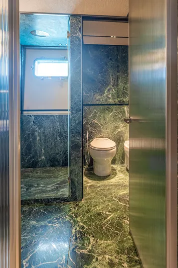 Just Marie 3 Yacht Photos Pics Luxurious bathroom with green marble in 2021 Sanlorenzo SX112 yacht.