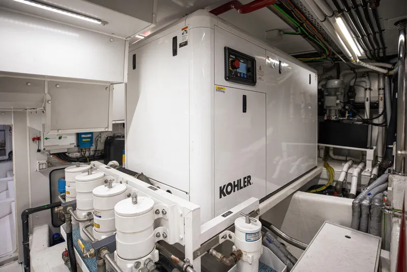 Just Marie 3 Yacht Photos Pics Engine room of 2021 Sanlorenzo SX112 yacht featuring Kohler generator.
