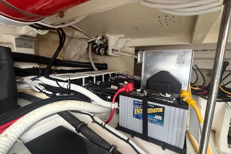  Yacht Photos Pics Engine compartment of 2021 Tiara Yachts 43 LE with battery and wiring.
