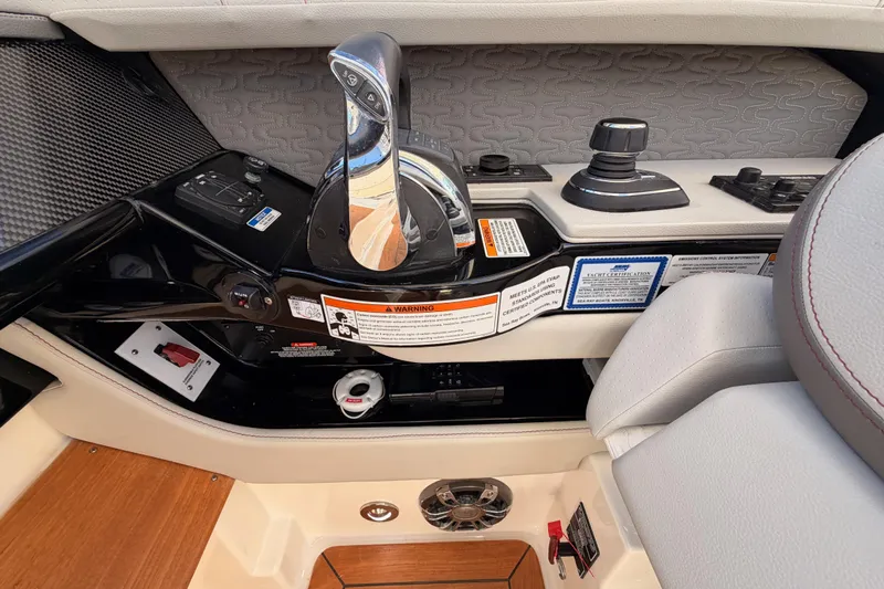  Yacht Photos Pics 2021 Sea Ray SLX 400 helm controls with joystick and throttle levers.