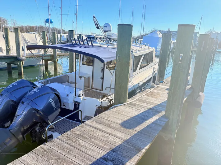 Reliance Yacht Photos Pics 2023 Cutwater 32 Coupe docked with Yamaha engines.