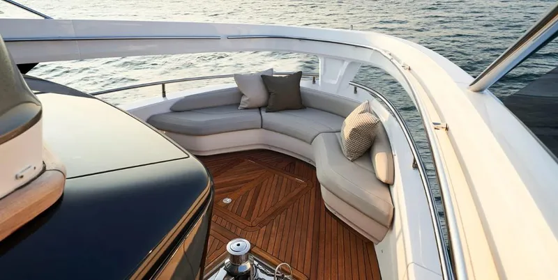  Yacht Photos Pics Luxurious seating area on 2026 Princess X95 Vista yacht with ocean view.