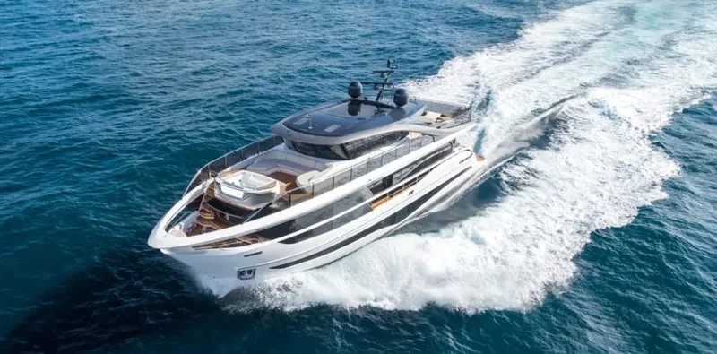  Yacht Photos Pics Princess X95 Vista 2026 yacht cruising on open blue sea.