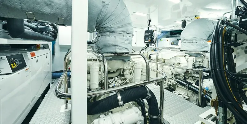  Yacht Photos Pics Engine room of 2026 Princess X95 Vista yacht, showcasing advanced machinery and equipment.