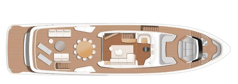  Yacht Photos Pics Top view of 2026 Princess X95 Vista yacht layout, featuring spacious deck and seating areas.