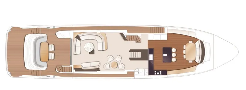  Yacht Photos Pics Deck layout of the 2026 Princess X95 Vista luxury yacht, featuring spacious seating and dining areas.
