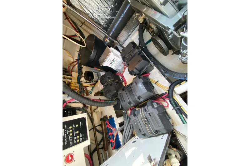  Yacht Photos Pics Engine compartment of 2007 Cruisers Yachts 370 Express with wiring and components.